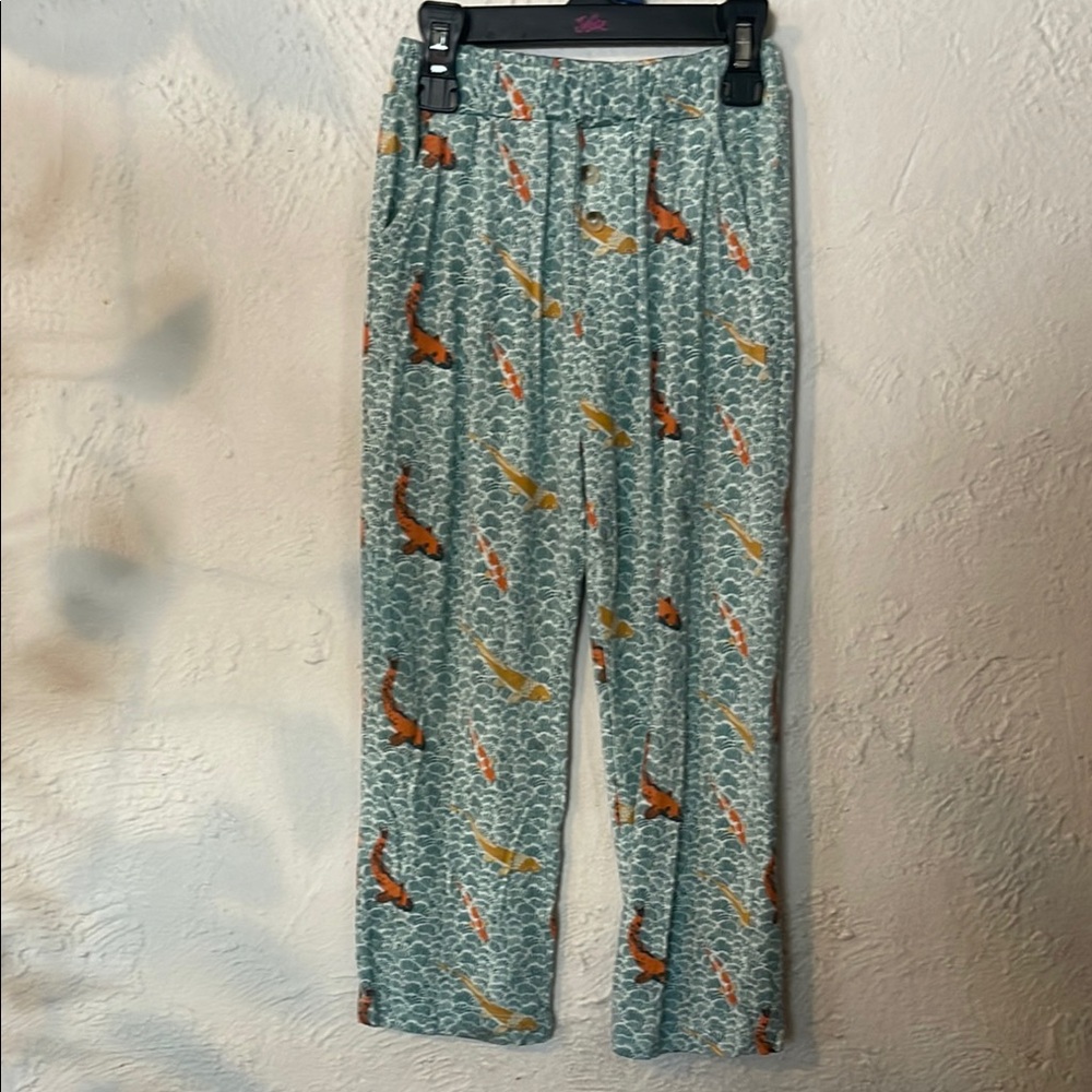Kate Quinn Patterned Blue Pants With Koi Fish Print
